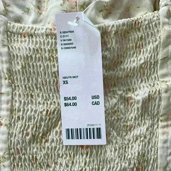 NWT Urban Outfitters white and yellow, puff sleeve milkmaid crop top; size XS - Picture 7 of 8